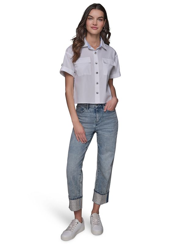 CROP POPLIN SOLID SHIRT