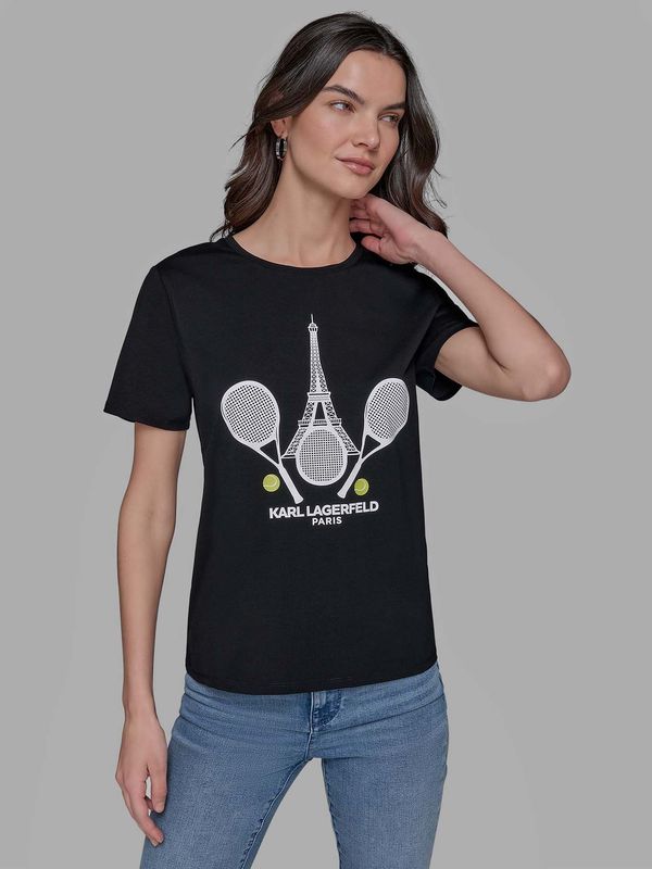Camiseta con estampado gráfico de raquetas y Torre Eiffel